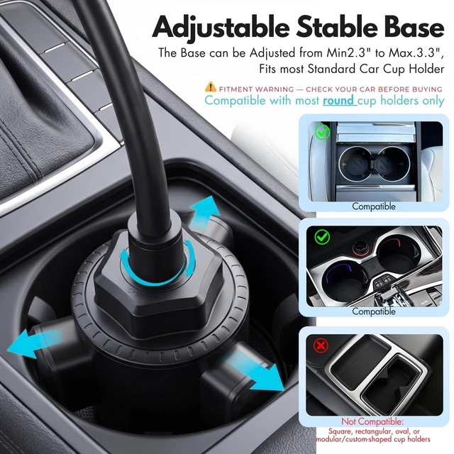 Alt view image 3 of 7 - Cup Holder Phone Mount 15 Inch Adjustable Gooseneck Arm for Car | Adjustable long arm and stable cup holder base keep your phone secure, easy to reach, and clear to view while driving
