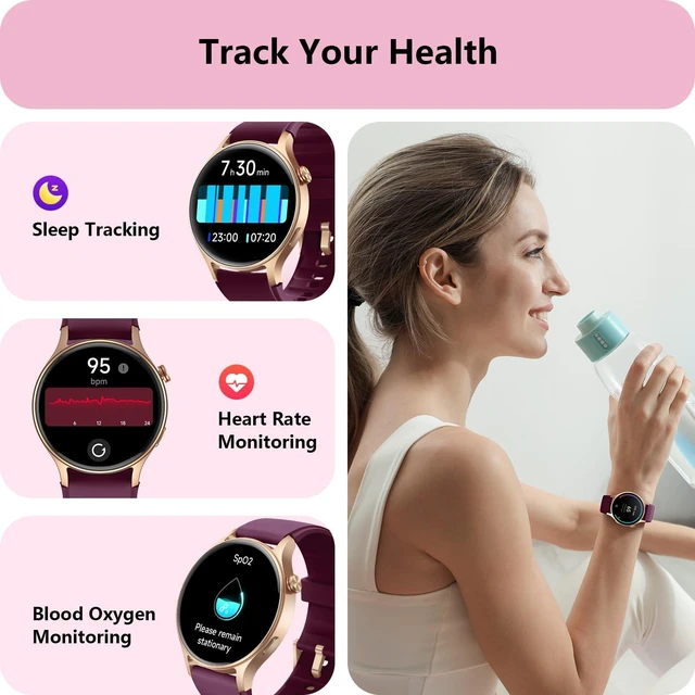 Alt view image 2 of 7 - Smart Watch for Women, Answer/Make Call, 1.32'' AMOLED Ultra-Clear Screen Fitness Tracker with Heart Rate/Sleep/Step Monitor, Compatible with iPhone/Samsung/Android, 110+ Sport Modes, 3ATM Waterproof