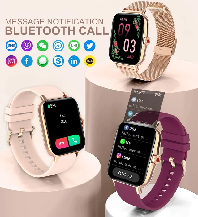 Alt view image 2 of 7 - Smart Watch for Women(Call Receive/Dial), Fitness Tracker Waterproof Smartwatch for Android iOS Phones 1.7" HD Full Touch Screen Digital Watches with Heart Rate Sleep Monitor Pedometer