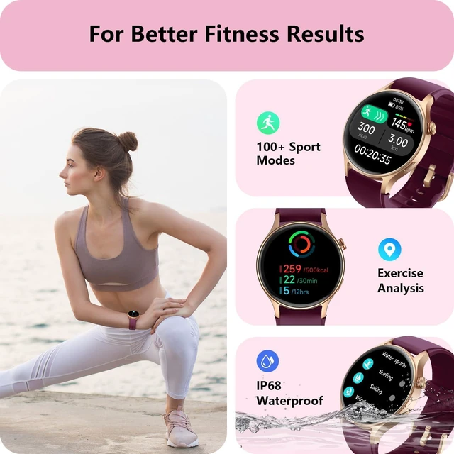 Alt view image 5 of 7 - Smart Watch for Women, Answer/Make Call, 1.32'' AMOLED Ultra-Clear Screen Fitness Tracker with Heart Rate/Sleep/Step Monitor, Compatible with iPhone/Samsung/Android, 110+ Sport Modes, 3ATM Waterproof