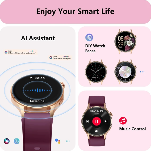 Alt view image 6 of 7 - Smart Watch for Women, Answer/Make Call, 1.32'' AMOLED Ultra-Clear Screen Fitness Tracker with Heart Rate/Sleep/Step Monitor, Compatible with iPhone/Samsung/Android, 110+ Sport Modes, 3ATM Waterproof