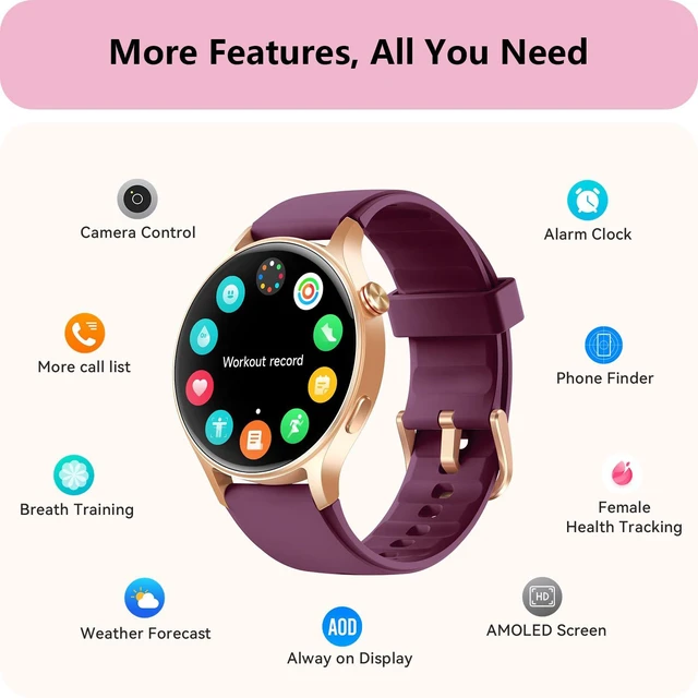 Alt view image 7 of 7 - Smart Watch for Women, Answer/Make Call, 1.32'' AMOLED Ultra-Clear Screen Fitness Tracker with Heart Rate/Sleep/Step Monitor, Compatible with iPhone/Samsung/Android, 110+ Sport Modes, 3ATM Waterproof
