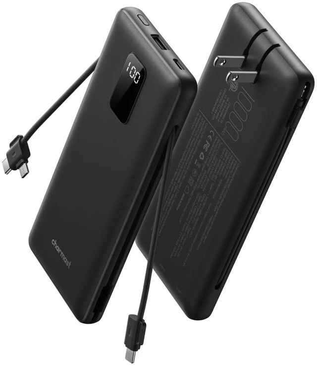 Main image of Portable Charger Power Bank 10000mAh with Built-in AC Wall Plug | Built-in Cables,5 Outputs,Flight-Safe,Slim Travel Phone Charger for iPhone 17 14,Samsung Galaxy,iPad,Android,Smartwatch,etc