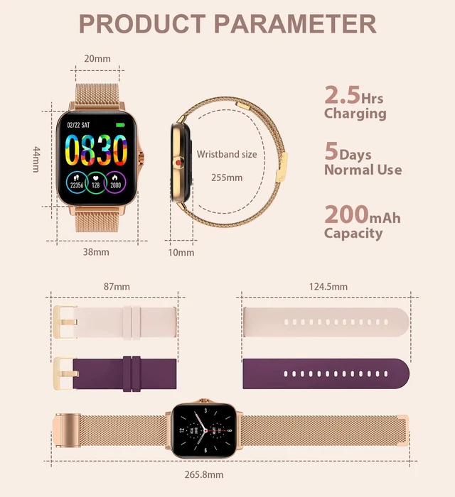 Alt view image 7 of 7 - Smart Watch for Women(Call Receive/Dial), Fitness Tracker Waterproof Smartwatch for Android iOS Phones 1.7" HD Full Touch Screen Digital Watches with Heart Rate Sleep Monitor Pedometer