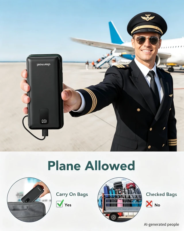 Alt view image 6 of 7 - Portable Charger Power Bank 10000mAh with Built-in AC Wall Plug | Built-in Cables,5 Outputs,Flight-Safe,Slim Travel Phone Charger for iPhone 17 14,Samsung Galaxy,iPad,Android,Smartwatch,etc