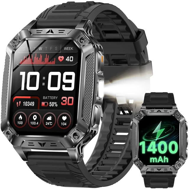 Main image of Smart Watches for Men, 2 Flashlight & 100 Days Battery Life | IP68 Waterproof 2.01'' Military Smart Watch with Sleep/SpO2/Heart Rate Monitor/Step Tracker, Sport Smartwatch for Android iOS