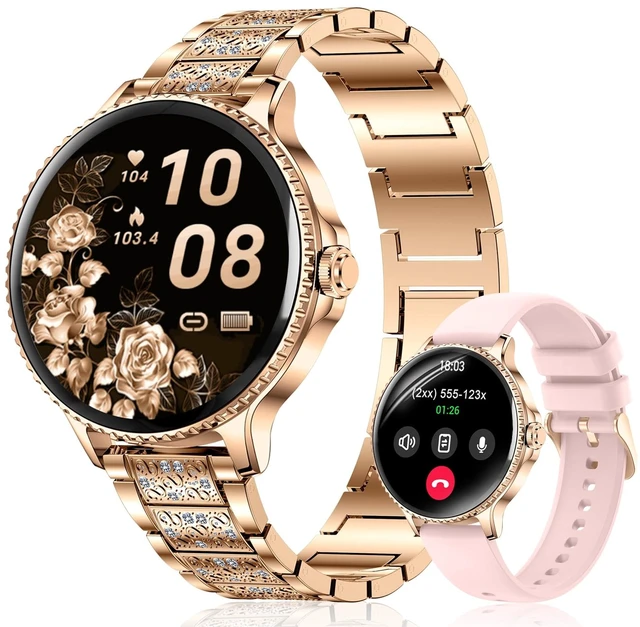 Main image of Smart Watch for Women,(Answer/Make Calls),1.27" Smartwatch Fitness Tracker, Heart Rate,Sleep & Blood Oxygen Monitor, 120+ Sports Modes,IP68 Waterproof, Android & iPhone,2 Bands,Rosegold
