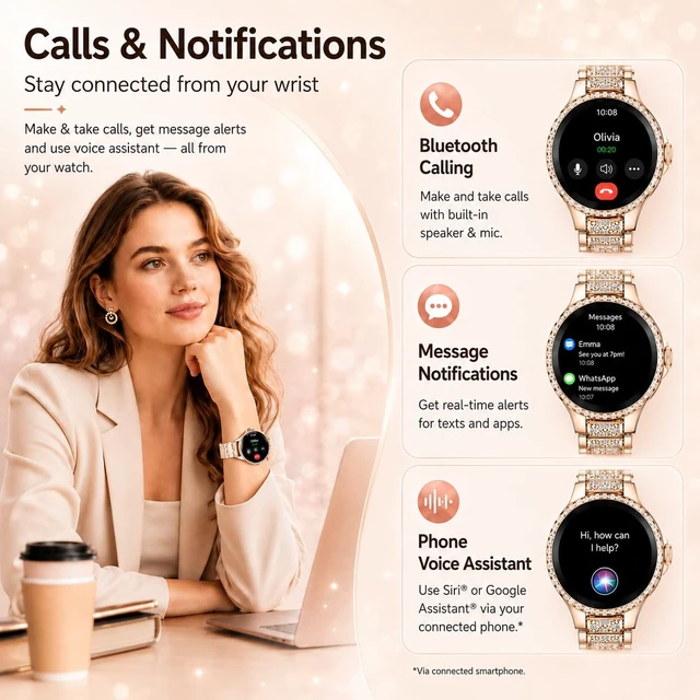 Alt view image 4 of 7 - Smart Watch for Women,(Answer/Make Calls),1.27" Smartwatch Fitness Tracker, Heart Rate,Sleep & Blood Oxygen Monitor, 120+ Sports Modes,IP68 Waterproof, Android & iPhone,2 Bands,Rosegold
