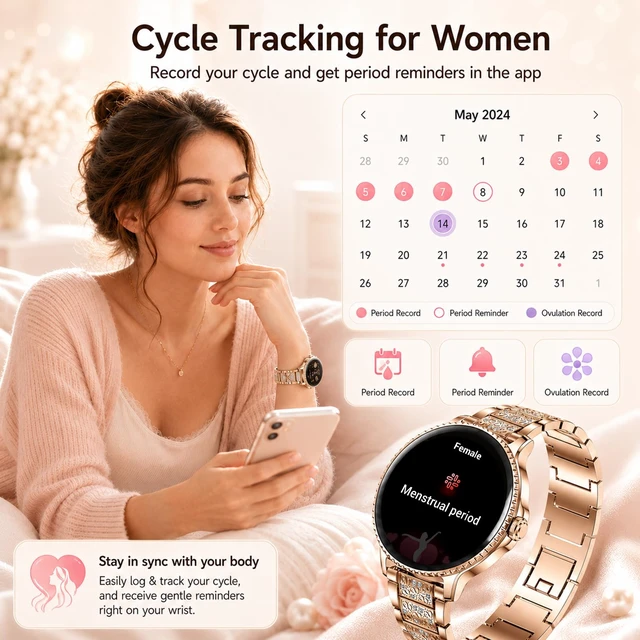 Alt view image 6 of 7 - Smart Watch for Women,(Answer/Make Calls),1.27" Smartwatch Fitness Tracker, Heart Rate,Sleep & Blood Oxygen Monitor, 120+ Sports Modes,IP68 Waterproof, Android & iPhone,2 Bands,Rosegold