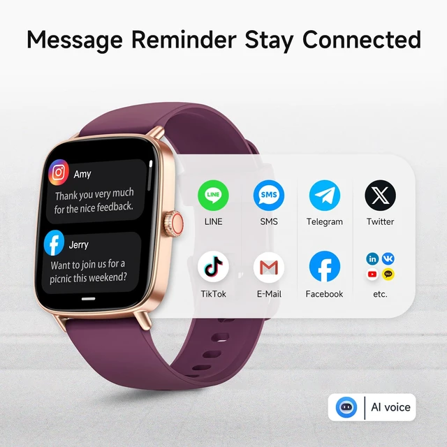 Alt view image 2 of 7 - Smart Watch for Women, 1.85" HD Smartwatch (Answer/Make Calls), 2 Bands Compatible iPhone/Samsung/Android, 100+ Sport Modes Fitness Tracker with Heart Rate/Sleep/Step Monitor, IP68 Waterproof