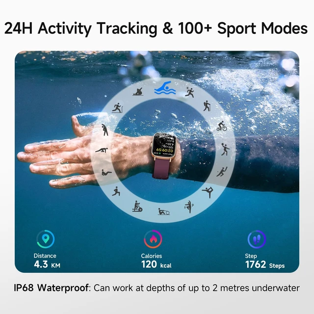 Alt view image 4 of 7 - Smart Watch for Women, 1.85" HD Smartwatch (Answer/Make Calls), 2 Bands Compatible iPhone/Samsung/Android, 100+ Sport Modes Fitness Tracker with Heart Rate/Sleep/Step Monitor, IP68 Waterproof