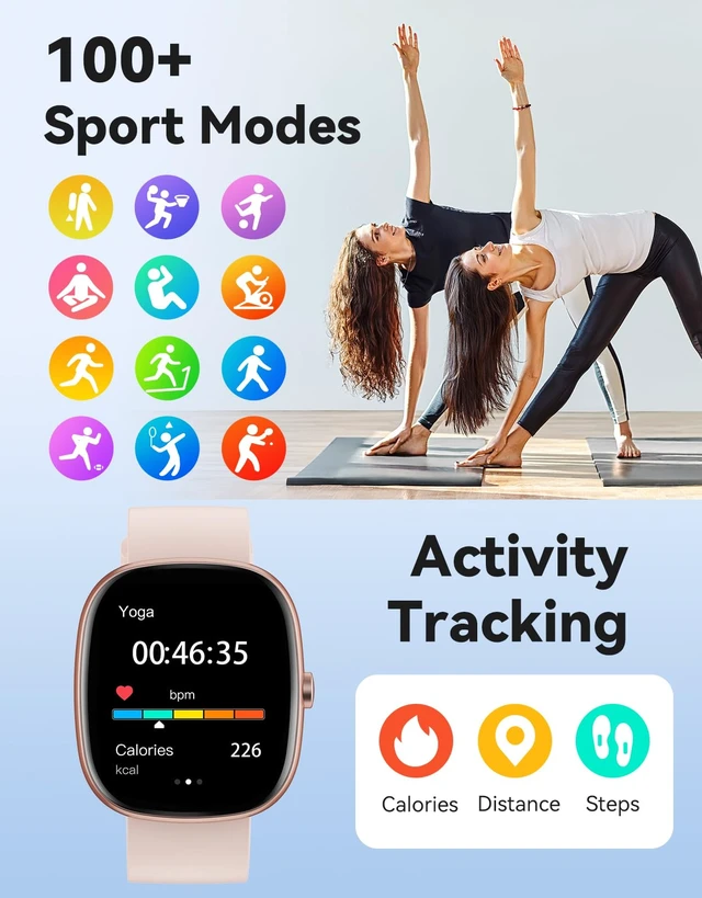 Alt view image 2 of 7 - Smart Watches for Women Men, Answer/Make Calls Notifications, 1.85" Smartwatch Compatible with iPhone/Android Phones, Fitness Watch with Heart Rate/Sleep Monitor Pedometer for Walking Running (Pink)