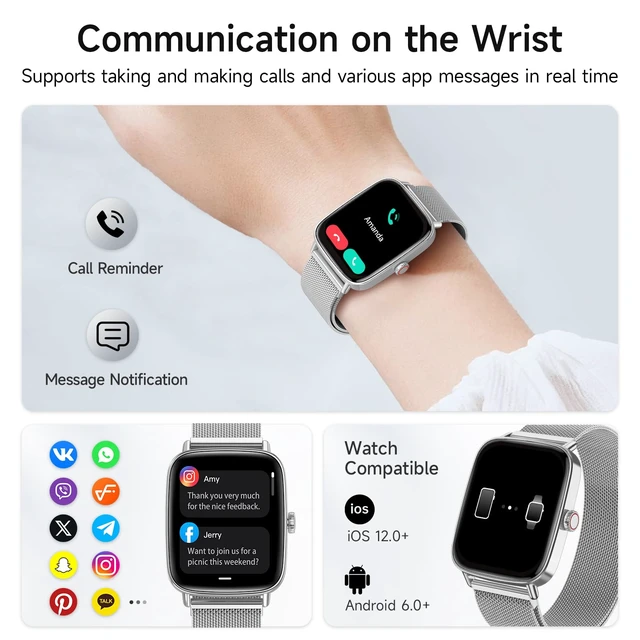 Alt view image 2 of 7 - Smart Watch for Men Women, 1.85" HD Smartwatch Compatible iPhone/Samsung/Android (Answer/Make Calls), 100+ Sport Modes Fitness Tracker with Heart Rate/Sleep/Step Monitor, IP68 Waterproof