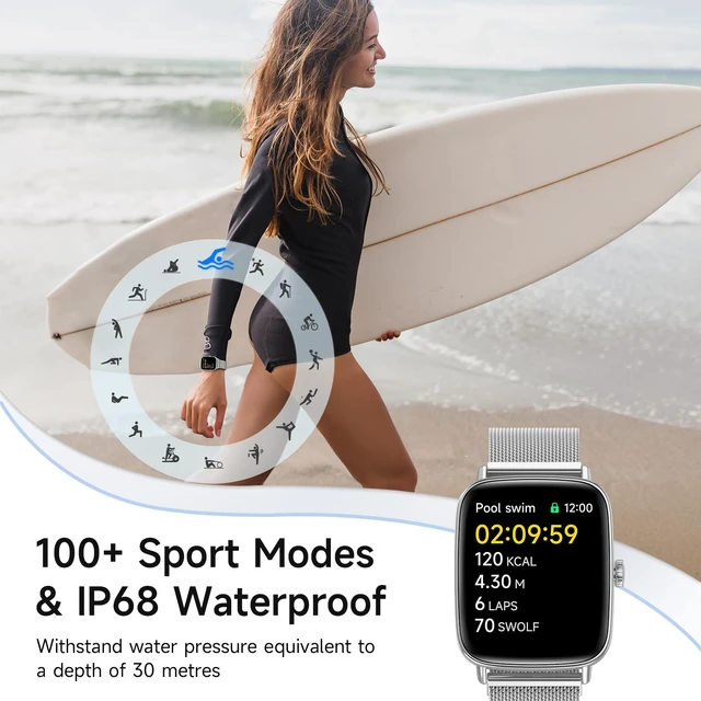 Alt view image 4 of 7 - Smart Watch for Men Women, 1.85" HD Smartwatch Compatible iPhone/Samsung/Android (Answer/Make Calls), 100+ Sport Modes Fitness Tracker with Heart Rate/Sleep/Step Monitor, IP68 Waterproof