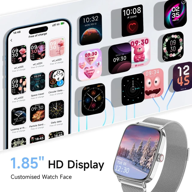 Alt view image 7 of 7 - Smart Watch for Men Women, 1.85" HD Smartwatch Compatible iPhone/Samsung/Android (Answer/Make Calls), 100+ Sport Modes Fitness Tracker with Heart Rate/Sleep/Step Monitor, IP68 Waterproof