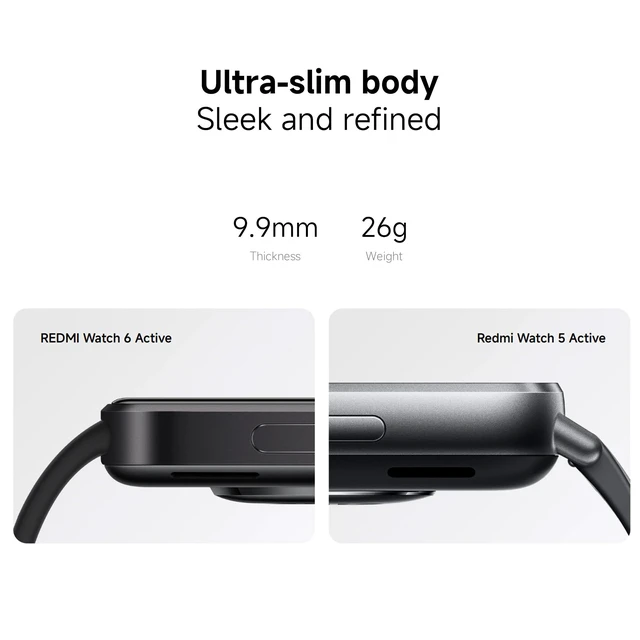 Alt view image 4 of 7 - Redmi Watch 6 Active Smart Watch AMOLED 18-Day Battery Black | Bluetooth calling, heart rate and SpO recording, sleep tracking, IP68 water resistance, slim flat-edge design