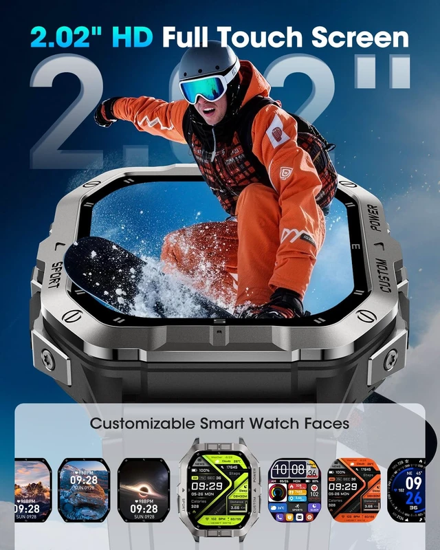 Alt view image 2 of 7 - Military Smart Watches for Men,2.02''Smartwatch FitnessTracker Built-in GPS 100+ Sport Modes/Sleep Monitor/Heart Rate Monitor/Waterproof for Android and iPhone Sturdy and Durable Tactical Smart Watch