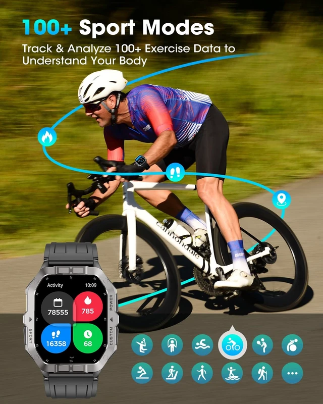 Alt view image 4 of 7 - Military Smart Watches for Men,2.02''Smartwatch FitnessTracker Built-in GPS 100+ Sport Modes/Sleep Monitor/Heart Rate Monitor/Waterproof for Android and iPhone Sturdy and Durable Tactical Smart Watch