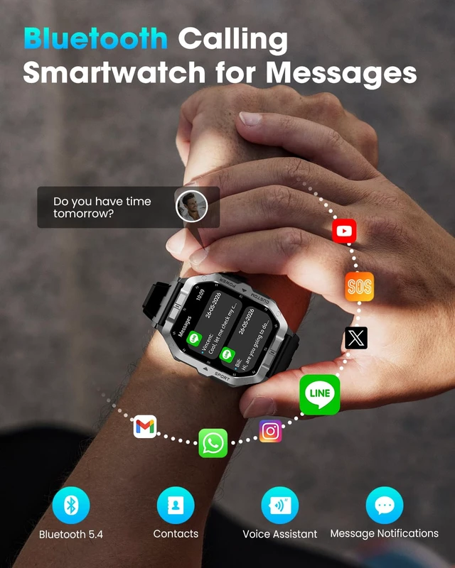 Alt view image 6 of 7 - Military Smart Watches for Men,2.02''Smartwatch FitnessTracker Built-in GPS 100+ Sport Modes/Sleep Monitor/Heart Rate Monitor/Waterproof for Android and iPhone Sturdy and Durable Tactical Smart Watch