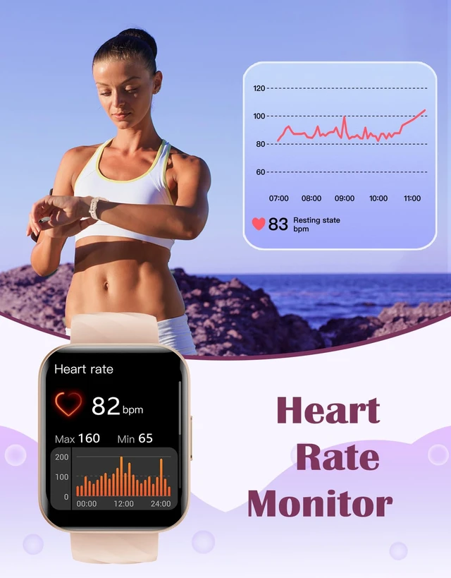 Alt view image 3 of 7 - Smart Watches for Women, Bluetooth Calls, Fitness Tracker Pink | for iPhone/Android Phones, 1.85" HD, Heart Rate Monitor Sleep Tracker, Step Calories Counter, 100+ Sports Types, Waterproof