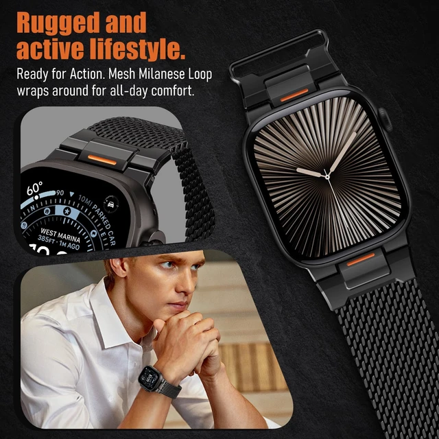 Alt view image 3 of 7 - Milanese Loop for Apple Watch Ultra 3/2 Band 49mm 46mm 45/44mm Men | Tactical Mecha Strap,Military-Grade Design,Magnetic Metal Mesh Wristband,iWatch Ultra 2/Ultra 3 Series11/10/9/8/7/6/5/4 SE