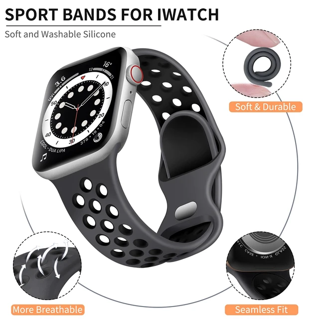 Alt view image 2 of 7 - Sport Band for Apple Watch Bands 44mm 45mm 46mm 42mm 49mm Men Women | Soft Silicone, Breathable Waterproof Strap for iWatch Series 11 10 9 8 7 6 5 4 Ultra SE 3 2 1, Gym Workout Wrist Band, Black