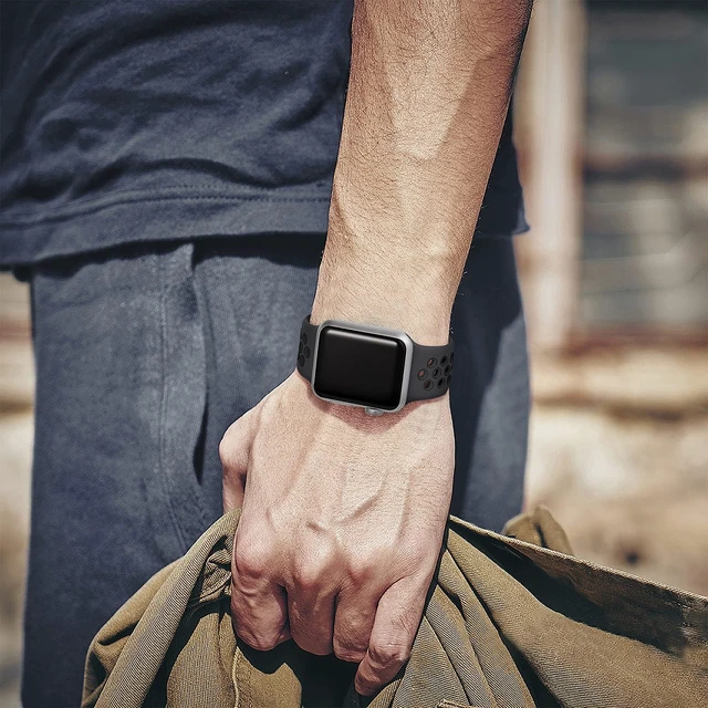 Alt view image 7 of 7 - Sport Band for Apple Watch Bands 44mm 45mm 46mm 42mm 49mm Men Women | Soft Silicone, Breathable Waterproof Strap for iWatch Series 11 10 9 8 7 6 5 4 Ultra SE 3 2 1, Gym Workout Wrist Band, Black
