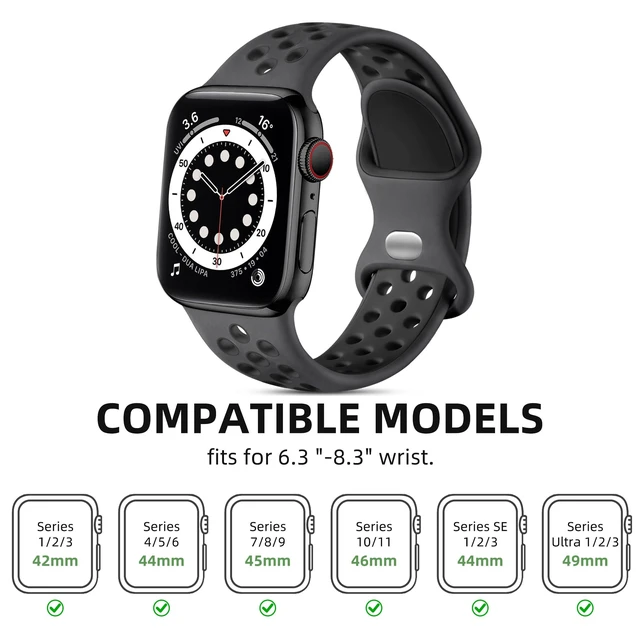 Alt view image 6 of 7 - Sport Band for Apple Watch Bands 44mm 45mm 46mm 42mm 49mm Men Women | Soft Silicone, Breathable Waterproof Strap for iWatch Series 11 10 9 8 7 6 5 4 Ultra SE 3 2 1, Gym Workout Wrist Band, Black