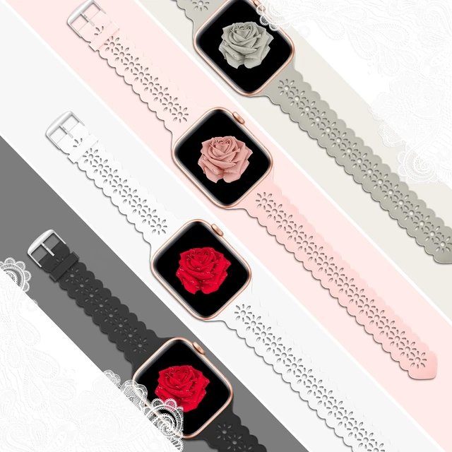 Alt view image 3 of 6 - Lace Silicone Bands Compatible with Apple Watch Bands for Women | Slim Thin Hollow-out Wristband for iWatch Series 11 10 9 Ultra 8 SE 7 6 5 4 3 2 1 38mm 40mm 41mm 42mm 44mm 45mm 46mm 49mm