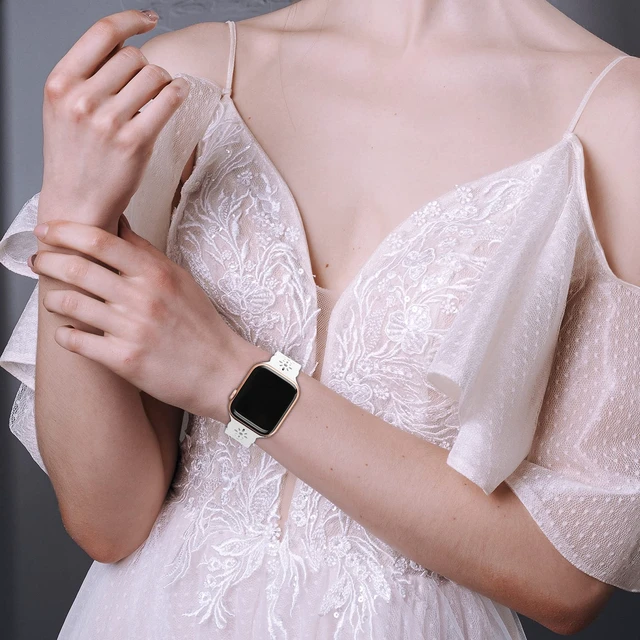 Alt view image 5 of 6 - Lace Silicone Bands Compatible with Apple Watch Bands for Women | Slim Thin Hollow-out Wristband for iWatch Series 11 10 9 Ultra 8 SE 7 6 5 4 3 2 1 38mm 40mm 41mm 42mm 44mm 45mm 46mm 49mm