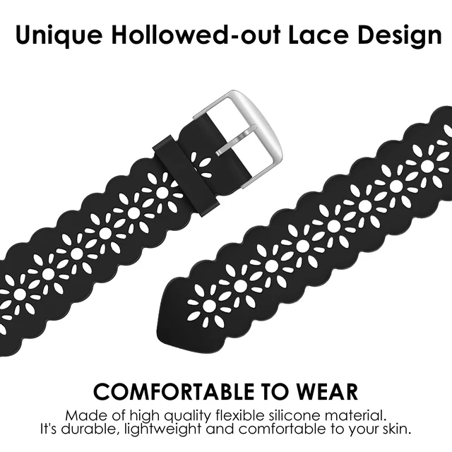 Alt view image 4 of 6 - Lace Silicone Bands Compatible with Apple Watch Bands for Women | Slim Thin Hollow-out Wristband for iWatch Series 11 10 9 Ultra 8 SE 7 6 5 4 3 2 1 38mm 40mm 41mm 42mm 44mm 45mm 46mm 49mm