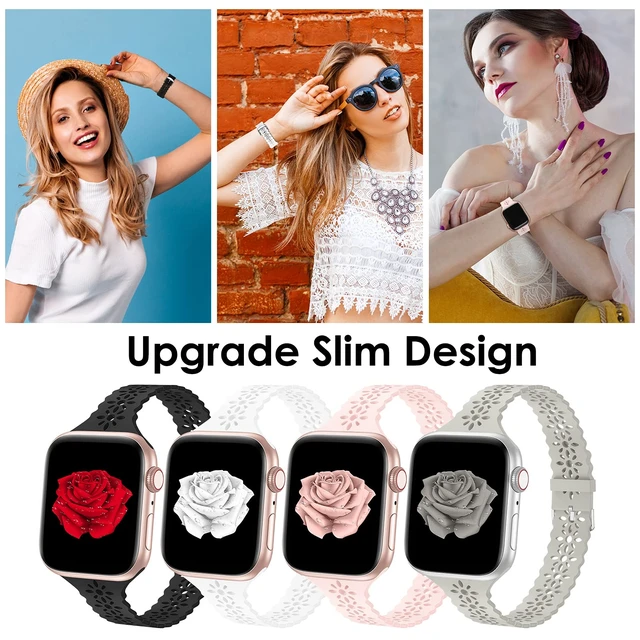 Alt view image 2 of 6 - Lace Silicone Bands Compatible with Apple Watch Bands for Women | Slim Thin Hollow-out Wristband for iWatch Series 11 10 9 Ultra 8 SE 7 6 5 4 3 2 1 38mm 40mm 41mm 42mm 44mm 45mm 46mm 49mm