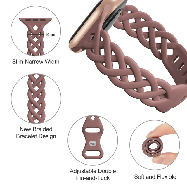 Alt view image 2 of 7 - Slim Silicone Bands Compatible with Apple Watch Band Women Floral Breathable Braided Lace Thin Sport Strap Replacement Wristbands iWatch SE Series 11 10 9 8 7 6 5 4 3 ultra 2