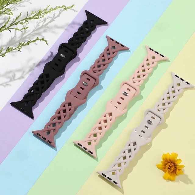 Alt view image 4 of 7 - Slim Silicone Bands Compatible with Apple Watch Band Women Floral Breathable Braided Lace Thin Sport Strap Replacement Wristbands iWatch SE Series 11 10 9 8 7 6 5 4 3 ultra 2
