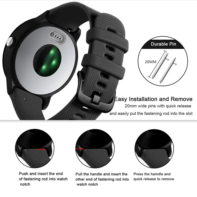 Alt view image 3 of 7 - Compatible with Garmin Vivoactive 5 Watch Bands/Garmin Vivoactive 3 Watch Bands,20mm Silicone Band for Vivoactive 3 Music/Vivomove Sport,Forerunner 645/245 Music Smartwatch Women Men Black