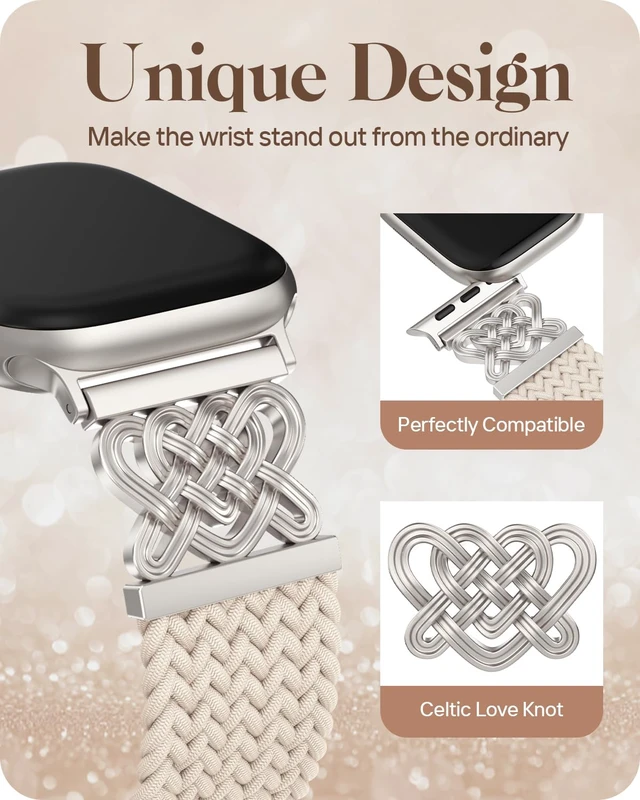 Alt view image 5 of 7 - Braided Stretchy Band for Apple Watch Bands 38mm 40mm 41mm 42mm Women Men Celtic Love Knot Metal, Magnetic Clasp, Nylon Elastic Straps for iWatch Series 11 10 9 8 7 6 5 4 3 2 1, SE 3/2/1, Ultra 3/2/1