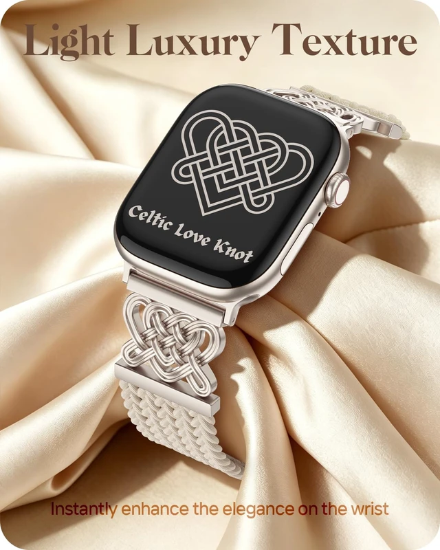 Alt view image 6 of 7 - Braided Stretchy Band for Apple Watch Bands 38mm 40mm 41mm 42mm Women Men Celtic Love Knot Metal, Magnetic Clasp, Nylon Elastic Straps for iWatch Series 11 10 9 8 7 6 5 4 3 2 1, SE 3/2/1, Ultra 3/2/1