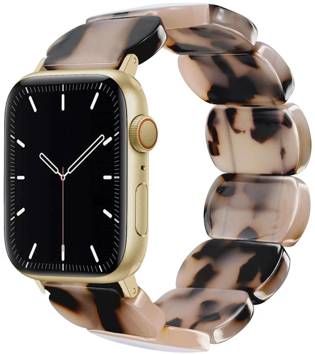 Main image of Resin Stretchy Watch Bands Women Compatible with Apple Watch 38mm 40mm 41mm 42mm (S11/10) Tortoise Light Bracelet Beaded Elastic Strap for iWatch Series11/10/9/8/7/6/5/4/3/2/1/SE/Ultra (S)