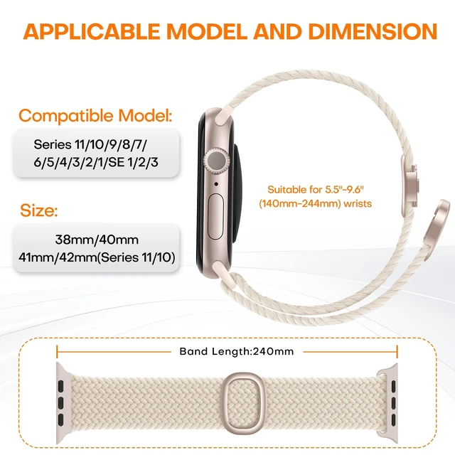 Alt view image 2 of 7 - Compatible with Apple Watch Bands for Women Men Braided Stretchy Band | Soft Nylon Magnetic 38mm 40mm 41mm 42mm 44mm 45mm 46mm 49mm, Solo Loop for iWatch Series 11 10 9 8 7 6 5 4 3 2 1 SE Ultra