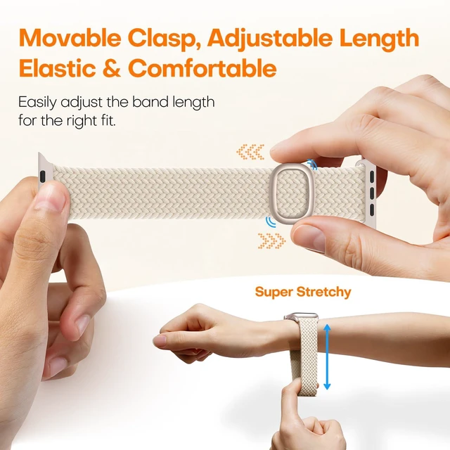 Alt view image 7 of 7 - Compatible with Apple Watch Bands for Women Men Braided Stretchy Band | Soft Nylon Magnetic 38mm 40mm 41mm 42mm 44mm 45mm 46mm 49mm, Solo Loop for iWatch Series 11 10 9 8 7 6 5 4 3 2 1 SE Ultra