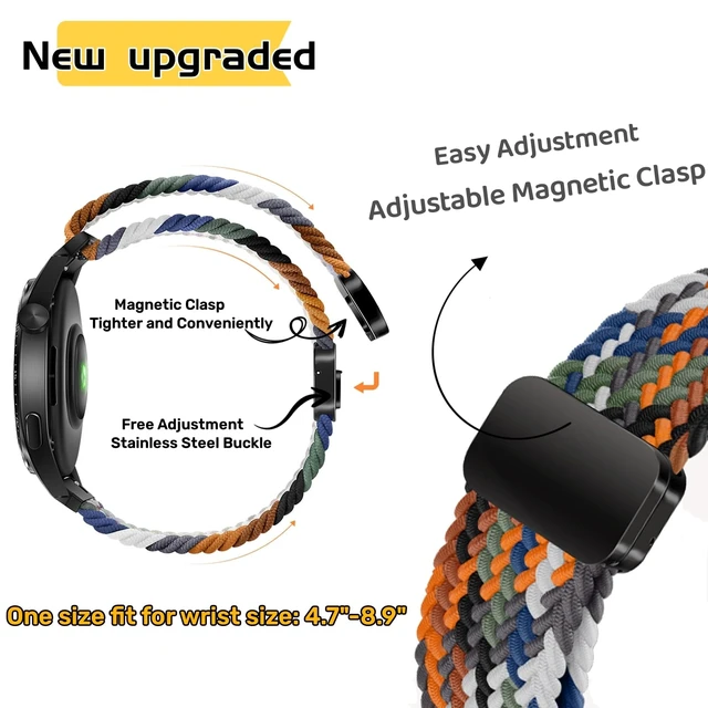 Alt view image 7 of 7 - Braided Sport Band Compatible with Samsung Galaxy Watch Band 7/FE/6/5/4/3 & Watch 5 Pro & 6/4 Classic &Gear S3/S2, 20mm & 22mm watch band for Samsung Watch 47mm 46mm 45mm 44mm 40mm 43/42/41mm