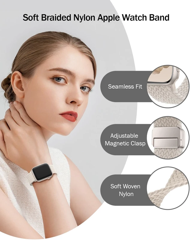 Alt view image 4 of 7 - Braided Stretchy Band Compatible with Apple Watch Bands for Women Men | Nylon Solo Loop 38mm 40mm 41mm 42mm 46mm 44mm 45mm 49mm Sport Strap for iWatch bands Series SE 11 10 9 8 7 6 5 4 3 Ultra 3 2