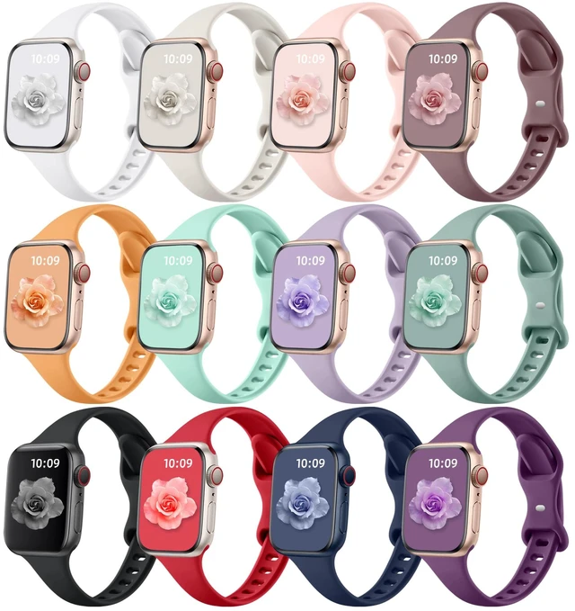 Main image of Slim Bands Compatible with Apple Watch Bands for women 38mm 41mm 42mm 40mm,12 Pack Soft Silicone Sport Strap Thin Wristband for iWatch Band Series 11/10/9/8/7/SE/6/5/4/3/2/1/Ultra/Urtra 3 2