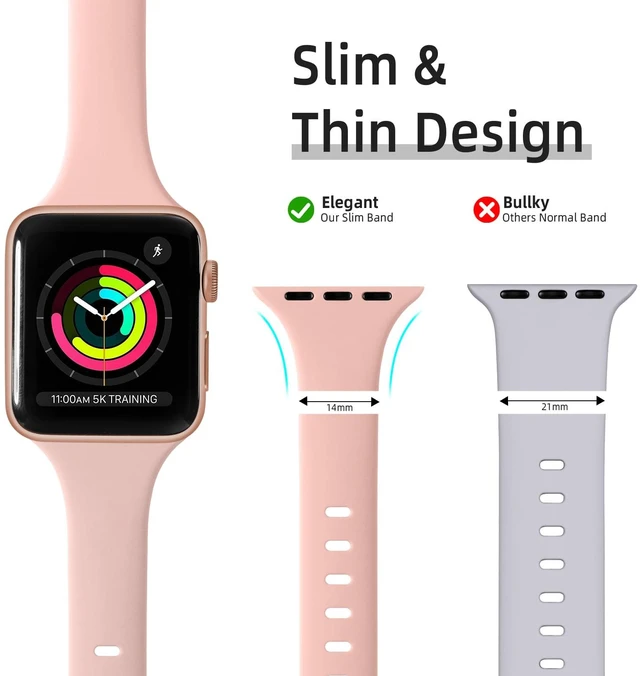 Alt view image 3 of 7 - Slim Bands Compatible with Apple Watch Bands for women 38mm 41mm 42mm 40mm,12 Pack Soft Silicone Sport Strap Thin Wristband for iWatch Band Series 11/10/9/8/7/SE/6/5/4/3/2/1/Ultra/Urtra 3 2