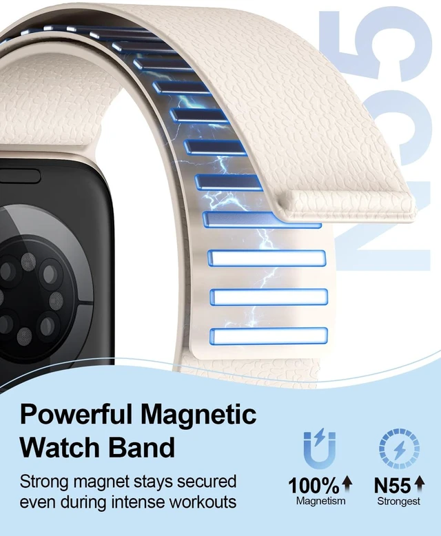 Alt view image 3 of 7 - Magnetic Silicone Band for Apple Watch Bands 38mm 40mm 41mm 42mm Women Men | Patented Pebble Grain Band, Soft, Waterproof, Solo Loop Sport Strap for iWatch Series 11 10 9 8 7 6 5 4 3 2 1 SE,Starlight
