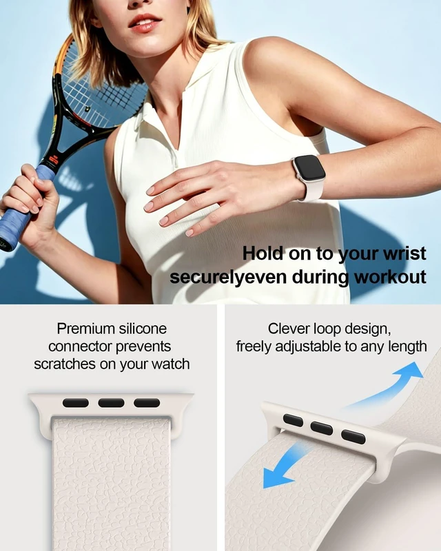 Alt view image 4 of 7 - Magnetic Silicone Band for Apple Watch Bands 38mm 40mm 41mm 42mm Women Men | Patented Pebble Grain Band, Soft, Waterproof, Solo Loop Sport Strap for iWatch Series 11 10 9 8 7 6 5 4 3 2 1 SE,Starlight