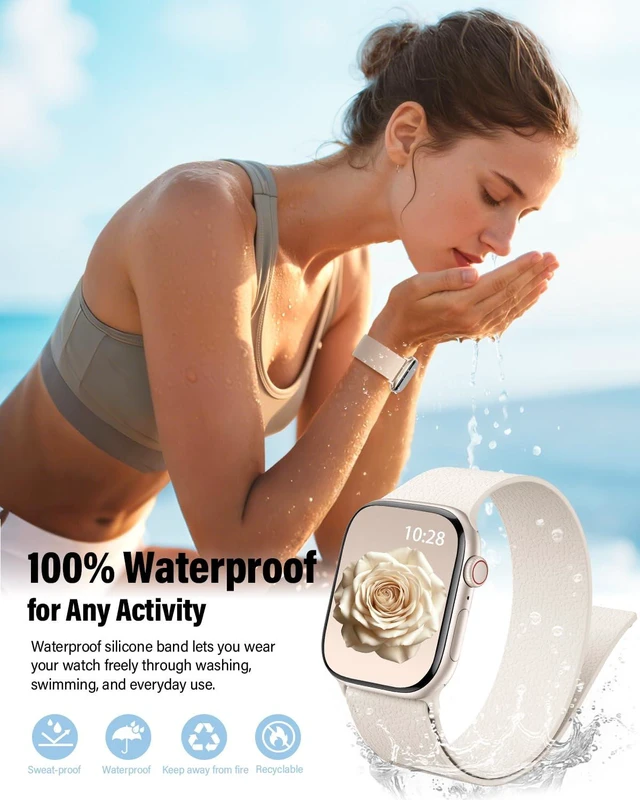 Alt view image 6 of 7 - Magnetic Silicone Band for Apple Watch Bands 38mm 40mm 41mm 42mm Women Men | Patented Pebble Grain Band, Soft, Waterproof, Solo Loop Sport Strap for iWatch Series 11 10 9 8 7 6 5 4 3 2 1 SE,Starlight