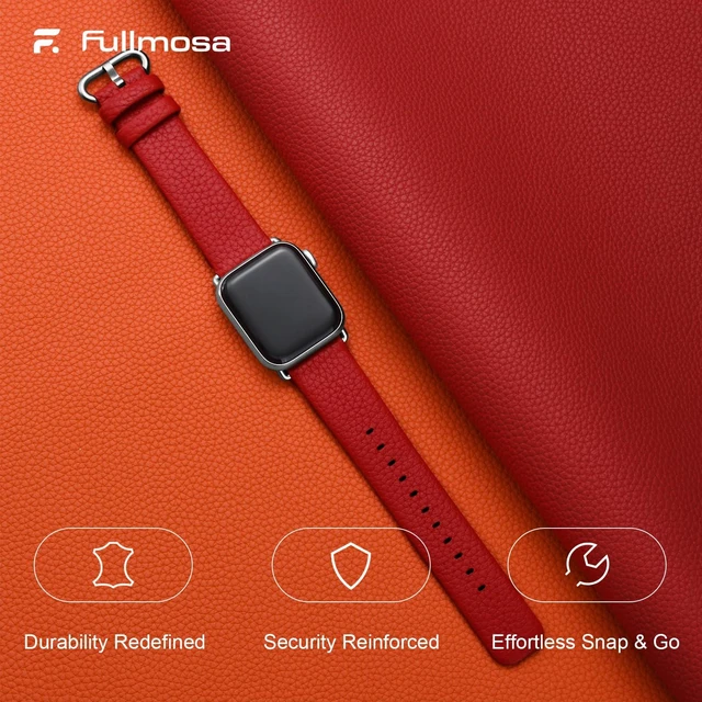 Alt view image 2 of 7 - Band for Apple Watch 49/46/45/44/42/41/40/38mm | Fits iWatch Series11 10 9 8 7 6 5 4 3 2 1 SE3/2/1 Ultra3/2/1,Top Grain Soft Genuine Leather Strap for Women Red&Silver