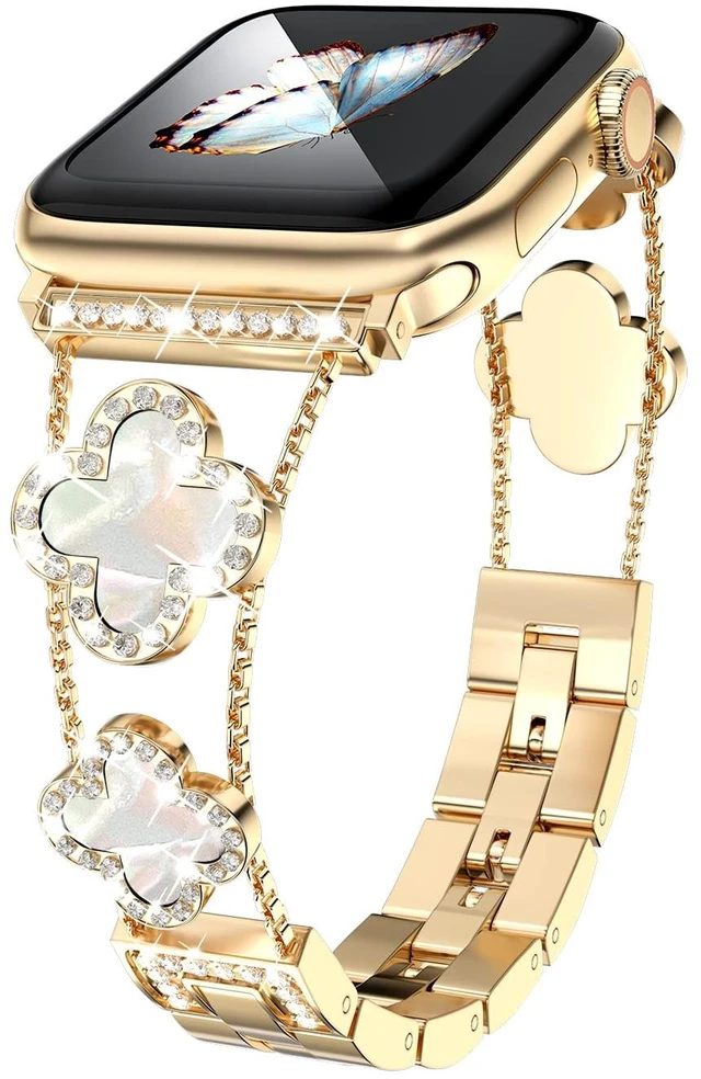 Main image of 42/44/45/46/49/ mm cool woman chain metal smartwatch strap compatible with Apple Watch Band Series 11/10/9/8/7/6/SE adjustable replacement watch bracelet for Iwatch gold Watch Band