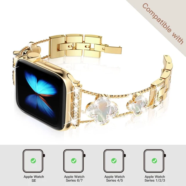 Alt view image 6 of 7 - 42/44/45/46/49/ mm cool woman chain metal smartwatch strap compatible with Apple Watch Band Series 11/10/9/8/7/6/SE adjustable replacement watch bracelet for Iwatch gold Watch Band